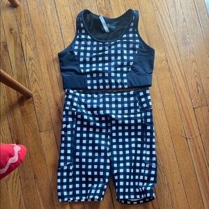Tuckernuck Gingham Long Line Sports Bra + 7” Biker Shorts Coord Set